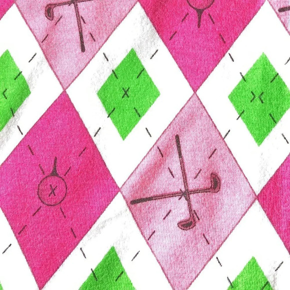 ALLYSON Whitmore Golf Polo Pink, White & Green Pattern w Golf Tees and Clubs, PL - Picture 4 of 11